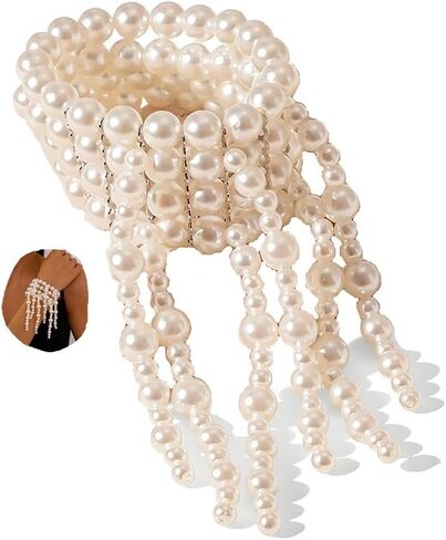 Sither Layerd Pearls Bracelet for Women Boho Large Pearls Stretch Bracelet Jewelry Set for Halloween Christmas Gift in Saudi Arabia