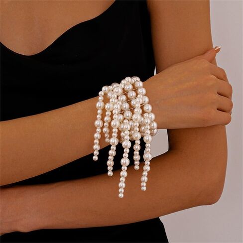 Sither Layerd Pearls Bracelet for Women Boho Large Pearls Stretch Bracelet Jewelry Set for Halloween Christmas Gift in Saudi Arabia