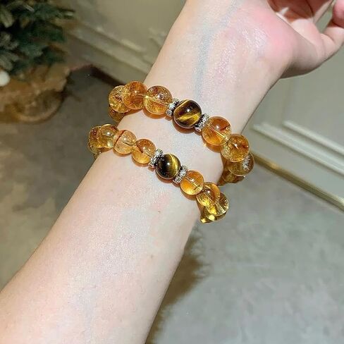 Citrine Crystal Beaded Stretch Bracelet for Women Men Tiger Eye Natural Stone Bracelet Natural Healing Crystal Beaded Bracelet Trendy Jewelry Gifts in Saudi Arabia