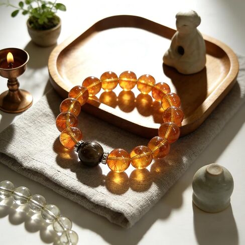Citrine Crystal Beaded Stretch Bracelet for Women Men Tiger Eye Natural Stone Bracelet Natural Healing Crystal Beaded Bracelet Trendy Jewelry Gifts in Saudi Arabia