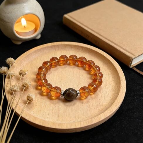 Citrine Crystal Beaded Stretch Bracelet for Women Men Tiger Eye Natural Stone Bracelet Natural Healing Crystal Beaded Bracelet Trendy Jewelry Gifts in Saudi Arabia