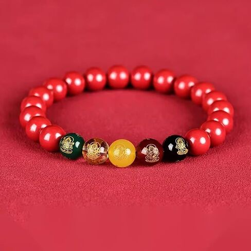 8mm Red Cinnabar Feng Shui Bracelet - Five God of Wealth Prayer Beads Protection Jewelry for Men Women | Luck & Wealth Attracting Gift in Saudi Arabia