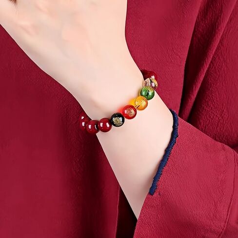 8mm Red Cinnabar Feng Shui Bracelet - Five God of Wealth Prayer Beads Protection Jewelry for Men Women | Luck & Wealth Attracting Gift in Saudi Arabia
