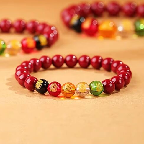 8mm Red Cinnabar Feng Shui Bracelet - Five God of Wealth Prayer Beads Protection Jewelry for Men Women | Luck & Wealth Attracting Gift in Saudi Arabia