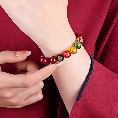 8mm Red Cinnabar Feng Shui Bracelet - Five God of Wealth Prayer Beads Protection Jewelry for Men Women | Luck & Wealth Attracting Gift in Saudi Arabia