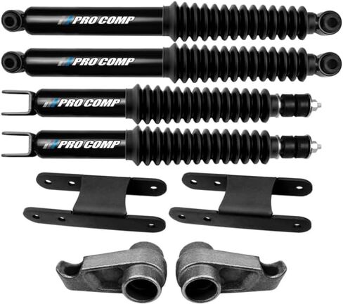 Wulf 1 "إلى 3" أمامي 2 "إلى 3" طقم رفع تسوية خلفي قابل للتعديل 2006 إلى 2010 متوافق مع طراز Hummer H3 4X4 Pro Comp العلامة التجارية الصدمات متضمنة in Kuwait