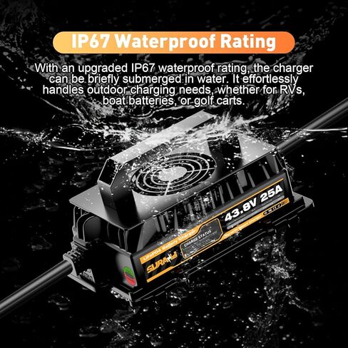 Suraziki 36V Lithium Golf Cart Battery Charger -43.8Volt 25AMP Onboard LiFePO4 Charger for 38.4V 12S Marine Solar Batteries,Waterproof Smart Charger with 0V BMS Activate Mode in Saudi Arabia
