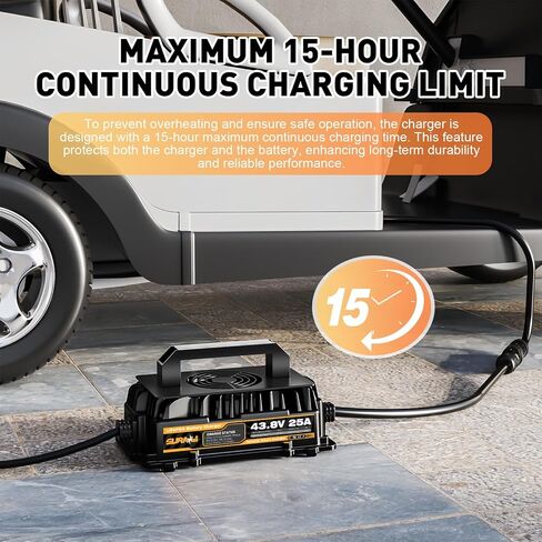 Suraziki 36V Lithium Golf Cart Battery Charger -43.8Volt 25AMP Onboard LiFePO4 Charger for 38.4V 12S Marine Solar Batteries,Waterproof Smart Charger with 0V BMS Activate Mode in Saudi Arabia