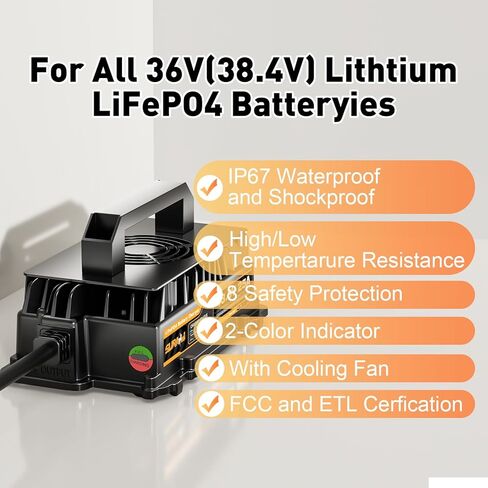 Suraziki 36V Lithium Golf Cart Battery Charger -43.8Volt 25AMP Onboard LiFePO4 Charger for 38.4V 12S Marine Solar Batteries,Waterproof Smart Charger with 0V BMS Activate Mode in Saudi Arabia