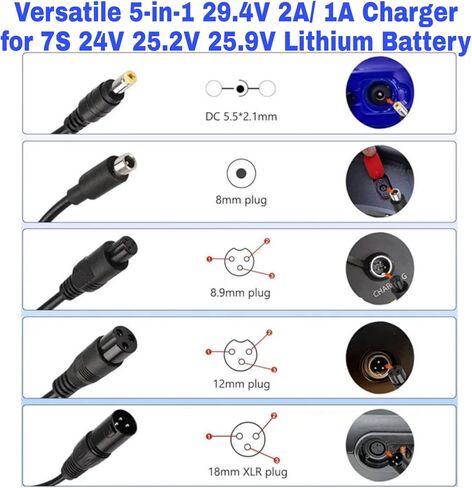 29.4V 2A Universal Charger 5 Plugs for 24V 25.2V 25.6V 25.9V Lithium LiFePO4 Battery Charger Replacement 29.4 Volt 1.5A 1A Power Supply Cord in Kuwait