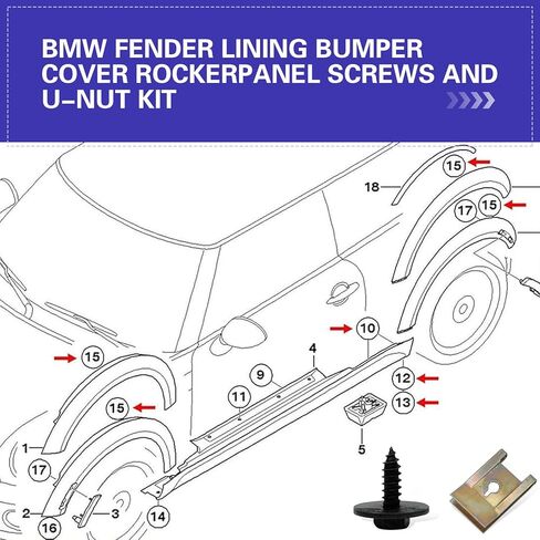 40 قطعة من مثبتات بطانة الحاجز، ومسامير غطاء المصد ومجموعة مشابك على شكل حرف U، وأدوات تثبيت جسم السيارة المقاومة للصدأ، متوافقة مع BMW E46 E92 E90 (متعددة الألوان) in Kuwait