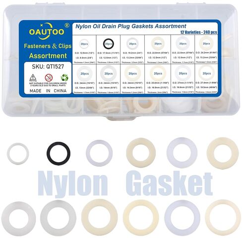 OAUTOO 240pcs Automotive Multipurpose Nylon Flat Washer Oil Drain Plug Gaskets Assortment in Saudi Arabia
