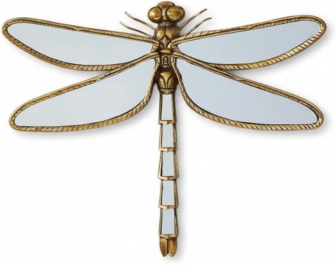 Adkoat® مرآة اليعسوب الذهبية العتيقة لتزيين الحائط - مرآة لتزيين الحائط على شكل حشرات - هدايا الترحيب بالمنزل - فن ذبابة التنين الراتنجي وفراشة ذهبية صغيرة مزخرفة لغرفة النوم وغرفة المعيشة | 12.5 بوصة × 10 بوصة in Kuwait