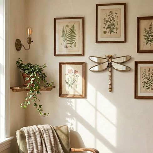 Adkoat® مرآة اليعسوب الذهبية العتيقة لتزيين الحائط - مرآة لتزيين الحائط على شكل حشرات - هدايا الترحيب بالمنزل - فن ذبابة التنين الراتنجي وفراشة ذهبية صغيرة مزخرفة لغرفة النوم وغرفة المعيشة | 12.5 بوصة × 10 بوصة in Kuwait