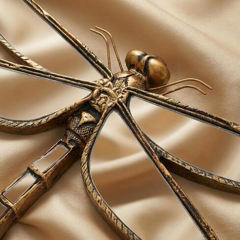 Adkoat® مرآة اليعسوب الذهبية العتيقة لتزيين الحائط - مرآة لتزيين الحائط على شكل حشرات - هدايا الترحيب بالمنزل - فن ذبابة التنين الراتنجي وفراشة ذهبية صغيرة مزخرفة لغرفة النوم وغرفة المعيشة | 12.5 بوصة × 10 بوصة in Kuwait