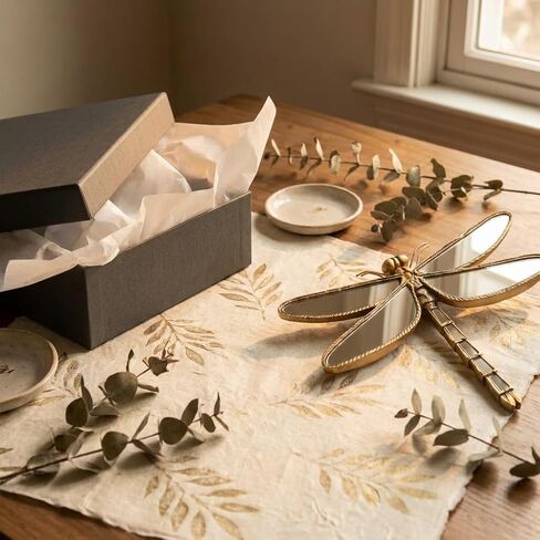 Adkoat® مرآة اليعسوب الذهبية العتيقة لتزيين الحائط - مرآة لتزيين الحائط على شكل حشرات - هدايا الترحيب بالمنزل - فن ذبابة التنين الراتنجي وفراشة ذهبية صغيرة مزخرفة لغرفة النوم وغرفة المعيشة | 12.5 بوصة × 10 بوصة in Kuwait