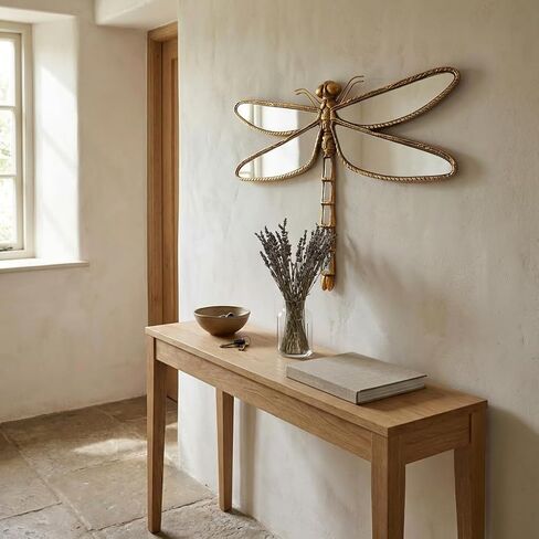 Adkoat® مرآة اليعسوب الذهبية العتيقة لتزيين الحائط - مرآة لتزيين الحائط على شكل حشرات - هدايا الترحيب بالمنزل - فن ذبابة التنين الراتنجي وفراشة ذهبية صغيرة مزخرفة لغرفة النوم وغرفة المعيشة | 12.5 بوصة × 10 بوصة in Kuwait