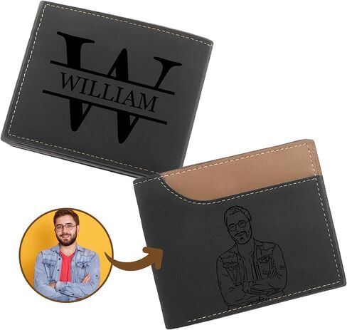 Personalized Passion Wallets for Men with Name & Photo - Luxurious & Durable PU Leather - Customized Engraved Bi-Fold Men's Wallets for Dad, Husband, Boyfriend, Brother, Son - Design 1 - Brown in Kuwait