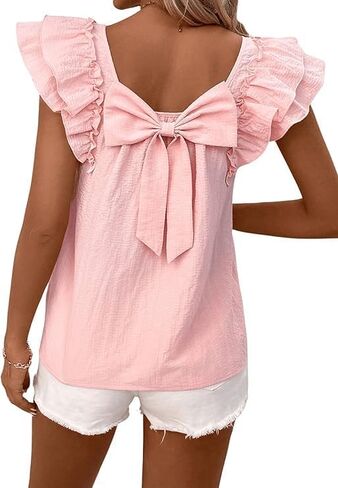 Chvity Women Butterfly Sleeve Blouse Casual Loose Fit Bow Short Sleeve Tops Going Out Office Work Shirts in Saudi Arabia