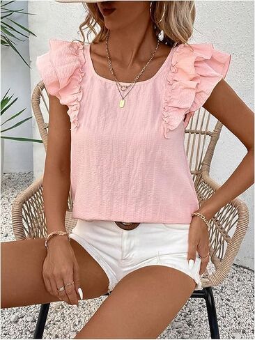 Chvity Women Butterfly Sleeve Blouse Casual Loose Fit Bow Short Sleeve Tops Going Out Office Work Shirts in Saudi Arabia