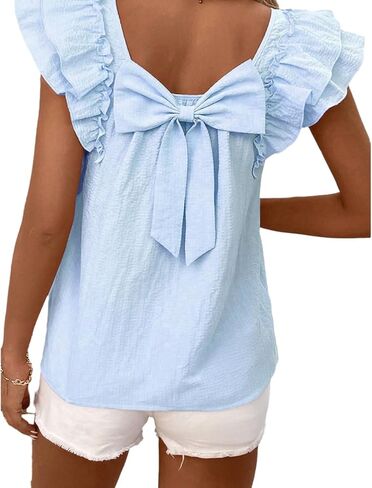 Chvity Women Butterfly Sleeve Blouse Casual Loose Fit Bow Short Sleeve Tops Going Out Office Work Shirts in Kuwait
