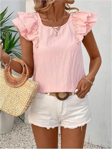 Chvity Women Butterfly Sleeve Blouse Casual Loose Fit Bow Short Sleeve Tops Going Out Office Work Shirts in Saudi Arabia