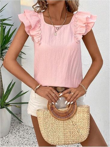 Chvity Women Butterfly Sleeve Blouse Casual Loose Fit Bow Short Sleeve Tops Going Out Office Work Shirts in Saudi Arabia