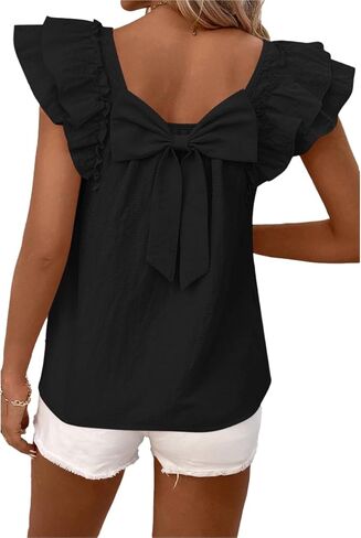 Chvity Women Butterfly Sleeve Blouse Casual Loose Fit Bow Short Sleeve Tops Going Out Office Work Shirts in Saudi Arabia