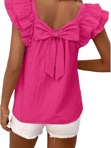 Chvity Women Butterfly Sleeve Blouse Casual Loose Fit Bow Short Sleeve Tops Going Out Office Work Shirts in Saudi Arabia