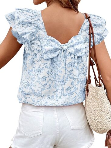 Chvity Women Butterfly Sleeve Blouse Casual Loose Fit Bow Short Sleeve Tops Going Out Office Work Shirts in Saudi Arabia