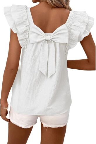 Chvity Women Butterfly Sleeve Blouse Casual Loose Fit Bow Short Sleeve Tops Going Out Office Work Shirts in Saudi Arabia