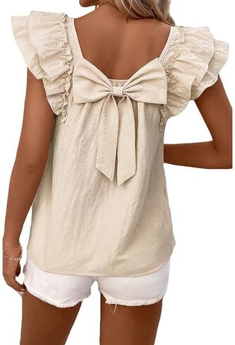 Chvity Women Butterfly Sleeve Blouse Casual Loose Fit Bow Short Sleeve Tops Going Out Office Work Shirts in Saudi Arabia