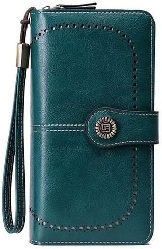 Wallets for Women Leather Credit Card Holder with RFID Blocking Holder Bifold Wristlet Clutch Wallet (Peacock blue) in Saudi Arabia