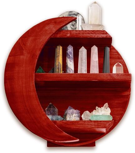 CHAMAMA Black Moon Shelf with Stars, Wiccan Decor, Moon Shaped Shelf for Crystals, Moon Decor, Wooden Moon Shelf, Bathroom Decor, Crystal Shelf (Early American) in Saudi Arabia