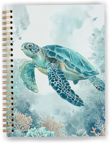Blue Coastal Ocean Sea Turtle Coral Notebook, Marine Biology Beach Journal, Sea Turtle Gifts for Women, Beach Themed Gifts, Ocean Spiral Notebook Journal 5.5x8.3 in Saudi Arabia