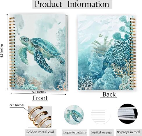 Blue Coastal Ocean Sea Turtle Coral Notebook, Marine Biology Beach Journal, Sea Turtle Gifts for Women, Beach Themed Gifts, Ocean Spiral Notebook Journal 5.5x8.3 in Kuwait