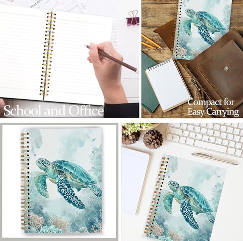 Blue Coastal Ocean Sea Turtle Coral Notebook, Marine Biology Beach Journal, Sea Turtle Gifts for Women, Beach Themed Gifts, Ocean Spiral Notebook Journal 5.5x8.3 in Kuwait