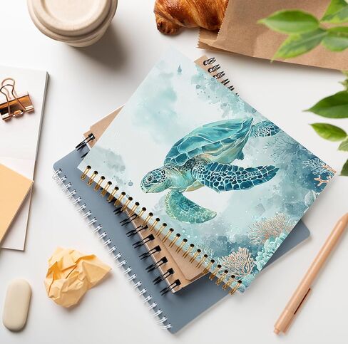 Blue Coastal Ocean Sea Turtle Coral Notebook, Marine Biology Beach Journal, Sea Turtle Gifts for Women, Beach Themed Gifts, Ocean Spiral Notebook Journal 5.5x8.3 in Kuwait