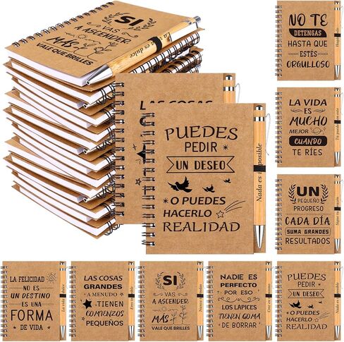 32Pcs Spanish Inspirational Spiral Notebook with Bamboo Pens Motivational Mini Notepads Regalos En EspañOl Journal Inspirational Gifts Bulk for Employee Teacher Appreciation Team Office in Kuwait