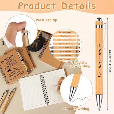 32Pcs Spanish Inspirational Spiral Notebook with Bamboo Pens Motivational Mini Notepads Regalos En EspañOl Journal Inspirational Gifts Bulk for Employee Teacher Appreciation Team Office in Kuwait
