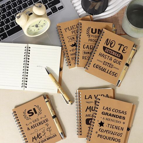 32Pcs Spanish Inspirational Spiral Notebook with Bamboo Pens Motivational Mini Notepads Regalos En EspañOl Journal Inspirational Gifts Bulk for Employee Teacher Appreciation Team Office in Kuwait