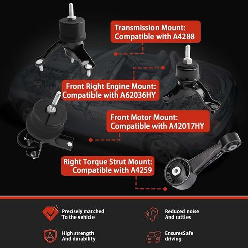 4Pcs Replace# A4259, A4288, A42017HY, A62036HY Engine Motor and Transmission Mount Set Compatible with 2008 2009 2010 2011 2012 Avalon 3.5L V6 & 2007-2017 Camry 3.5L V6 in Kuwait