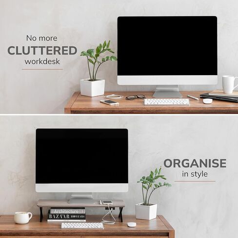 Anji Mountain Monitor Stand - Desktop Organizer & Laptop Riser, Ergonomic Monitor Riser, Space-Saving Monitor Stand for Desk, Durable Construction, Easy Assembly, Ideal for Home & Office,Biscotti in Kuwait