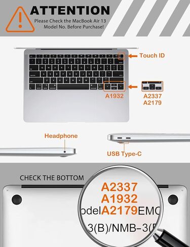 حافظة PHOCAR شفافة لجهاز MacBook Air 13.3 بوصة (2018-2020)، متوافقة مع موديلات A2337/A2179/A1932، غطاء واقٍ نحيف للغاية مضاد للأصفر مع غطاء لوحة مفاتيح، واقي شاشة ولوحة ماوس in Kuwait