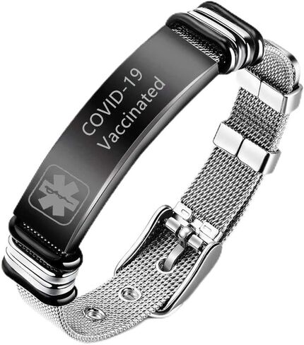 Medical Alert ID Bracelets for Men Women Stainless Steel Adjustable Mesh Belt Chain Cuff Bracelet Health Alert Identification Bracelet Allergy Awareness Bracelet in Kuwait