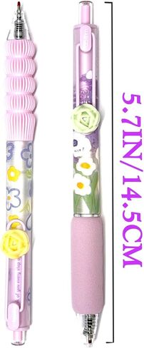 Cute Purple Daisy Flower Rose Pens, Retractable Aesthetic Floral Pens, with Romantic 3D Rose Clip, Soft Grip, Black Ink for Girls Women, Teachers, Valentine's Day, Set of 10 Pcs, Flower in Saudi Arabia