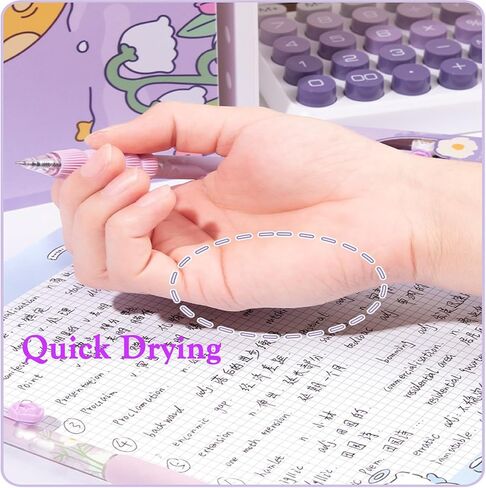 Cute Purple Daisy Flower Rose Pens, Retractable Aesthetic Floral Pens, with Romantic 3D Rose Clip, Soft Grip, Black Ink for Girls Women, Teachers, Valentine's Day, Set of 10 Pcs, Flower in Saudi Arabia