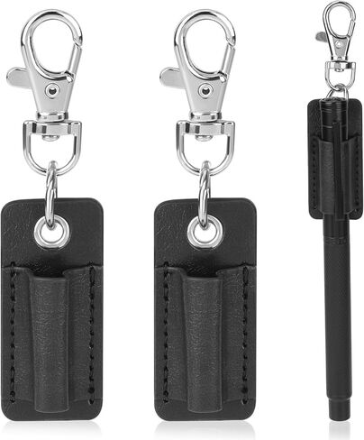 2PCS Black Lanyard Pen Holder, Anti-Lost Leather Keychain Pen Clip Portable Neck Lanyard Badge Pencil Holder for Office, Clipboard in Saudi Arabia