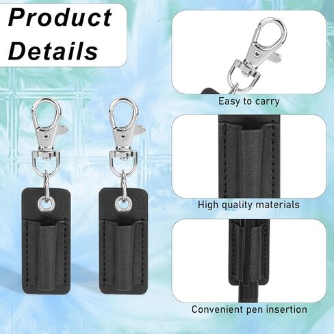 2PCS Black Lanyard Pen Holder, Anti-Lost Leather Keychain Pen Clip Portable Neck Lanyard Badge Pencil Holder for Office, Clipboard in Saudi Arabia