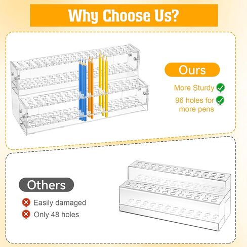 Acrylic Pen Display Stand, 2-Tier 96-Slots 1.2cm Wide Pen Holder Organizer Rack for Craft Shows, Makeup Brushes, Eyebrow Pencils, School & Office Desk Storage in Saudi Arabia